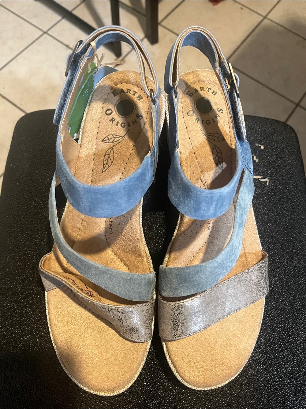 Earth Origins Blue Suede & Silver Strap Slingback Sandals